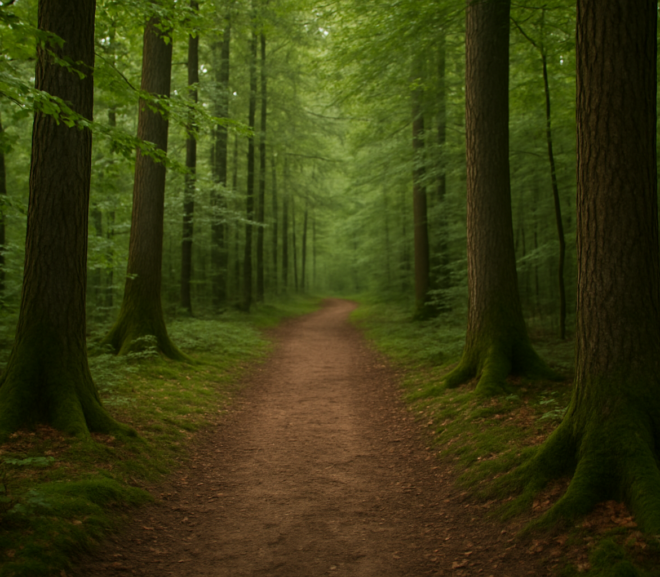 Chemin en forêt avec lumière douce, illustrant les réglages simples pour photographier en sous-bois.